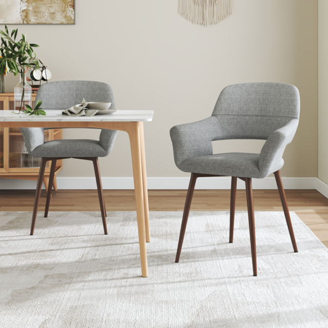Living & Home Set of 2 Linen Dinning Chairs with Metal Legs - image 1