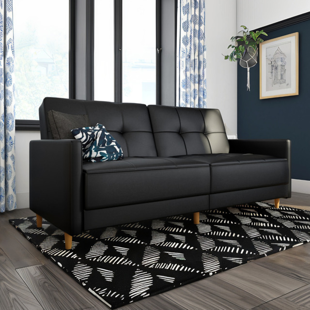 Dorel Andora Sprung Sofa Bed-Black Faux Leather - image 1