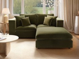 SOLACE+CO Asher 3 Seater Sofa with Reversible Footstool Khaki Green Velvet - thumbnail 2