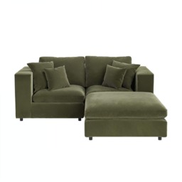 SOLACE+CO Asher 3 Seater Sofa with Reversible Footstool Khaki Green Velvet - thumbnail 4