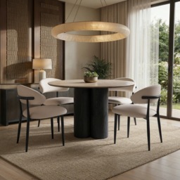 SOLACE+CO Deko & Cyra Round Dining Table Set with 4 Chairs