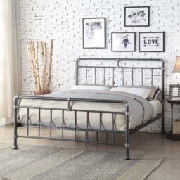 Flintshire Furniture Cilcain Metal Bed Frame-Black and Silver-Kingsize - thumbnail 1