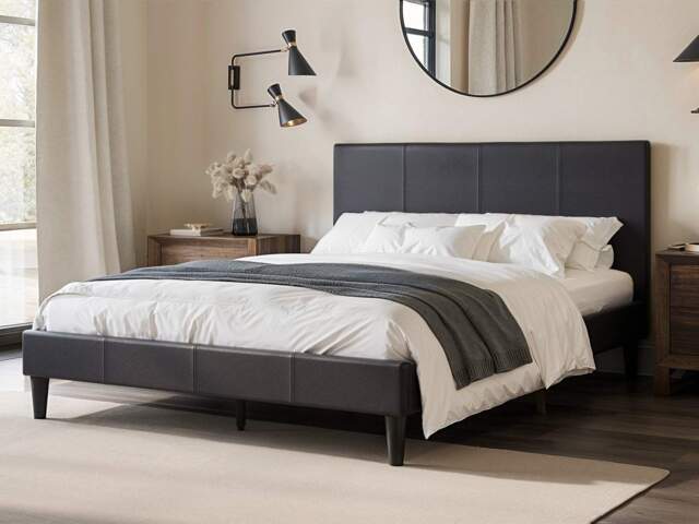 Flair Leto Kingsize Faux Leather Bed Frame Frame Brown - image 1