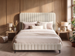 SOLACE+CO Adelaide Upholstered Bed Frame Beige Double - thumbnail 2