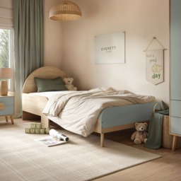 Flair Noah Single Curved Headboard Bed Sage Green & Oak - thumbnail 1