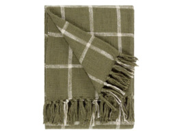 Yard Beni Cotton Check Throw with Tassels-Moss/Natural - thumbnail 2