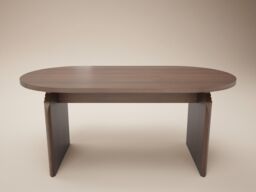 SOLACE+CO Varm Walnut-Effect Ribbed Dining Table with White Aiko Chairs Set-Table + 4 Chairs - thumbnail 4