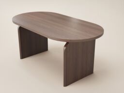 SOLACE+CO Varm Walnut-Effect Ribbed Dining Table with White Aiko Chairs Set-Table + 4 Chairs - thumbnail 5