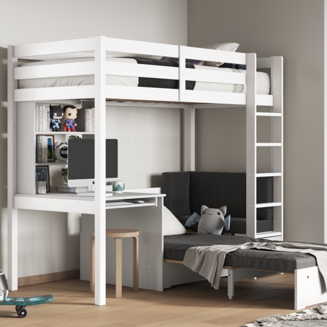 Noomi Eino High Sleeper with Futon & Desk White/Black (FSC-Certified) - image 1