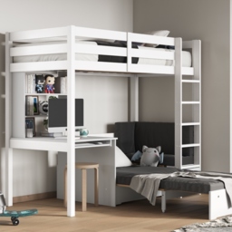 Noomi Eino High Sleeper with Futon & Desk White/Black (FSC-Certified)
