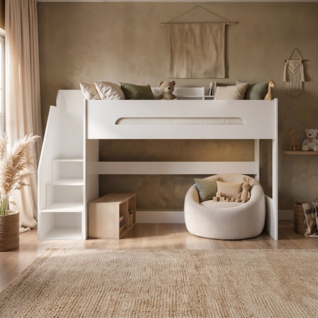 Flair Stepaside High Sleeper Bed with Staircase White - image 1