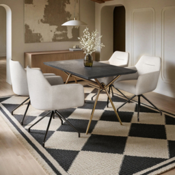 SOLACE+CO Lexi Dining Table with 4 Isla Swivel Dining Chairs Cream Boucle