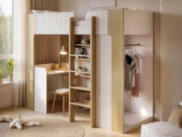 Flair Aeson High Sleeper Bed with Desk & Wardrobe White & Oak - thumbnail 2