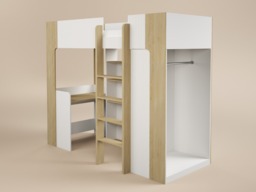 Flair Aeson High Sleeper Bed with Desk & Wardrobe White & Oak - thumbnail 3