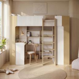 Flair Aeson High Sleeper Bed with Desk & Wardrobe White & Oak - thumbnail 1
