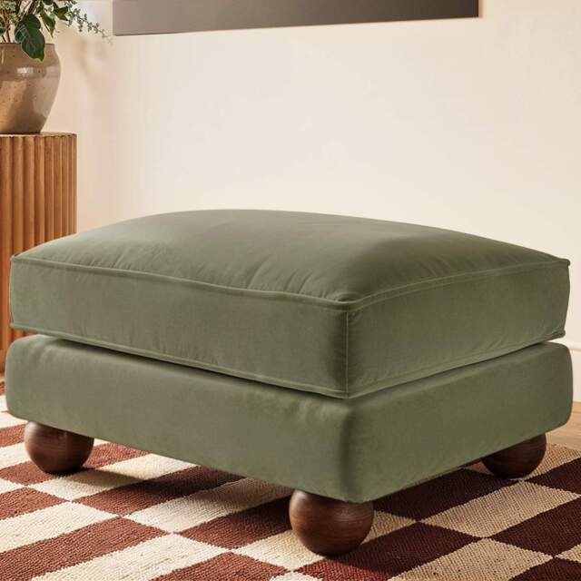 SOLACE+CO Addison Footstool Khaki Green Velvet - image 1