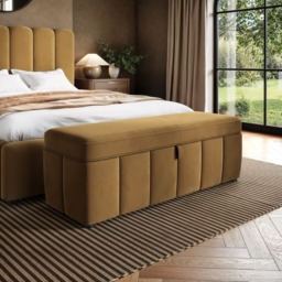 SOLACE+CO Emilie Ottoman Blanket Box Caramel Velvet