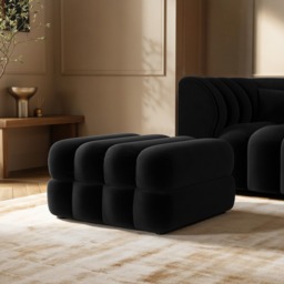 SOLACE+CO Halle Ottoman Storage Footstool Black Velvet - thumbnail 1