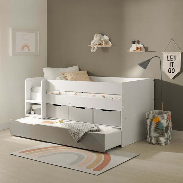 Flair Lars Low Cabin Bed with Trundle White & Grey - image 1