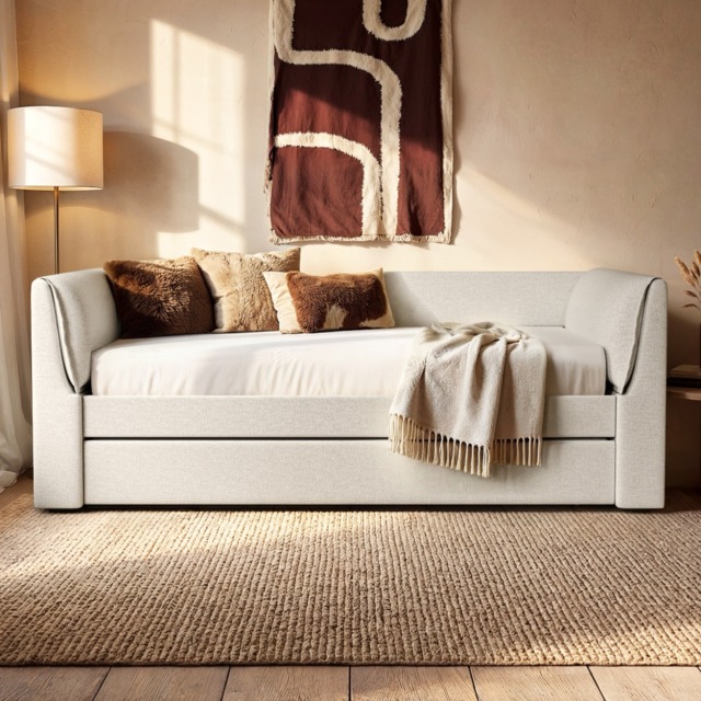 Flair Max Day Bed with Trundle Cream Chenille - image 1