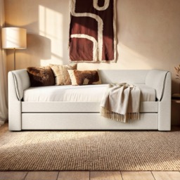 Flair Max Day Bed with Trundle Cream Chenille