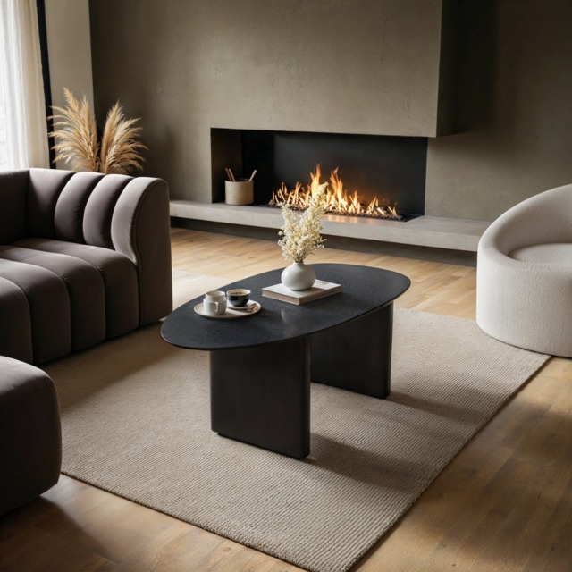 SOLACE+CO Emil Black Glass Oval Coffee Table - image 1
