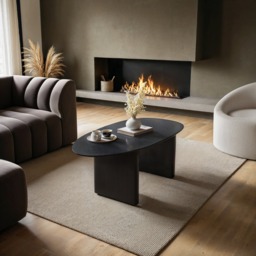 SOLACE+CO Emil Black Glass Oval Coffee Table - thumbnail 1