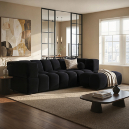 "SOLACE+CO Jenson 4 Seater Cloud Bubble Sofa with Footstool Black " - thumbnail 1