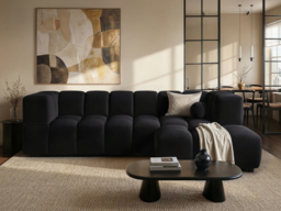 "SOLACE+CO Jenson 4 Seater Cloud Bubble Sofa with Footstool Black " - thumbnail 2