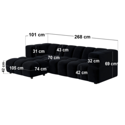 "SOLACE+CO Jenson 4 Seater Cloud Bubble Sofa with Footstool Black " - thumbnail 4