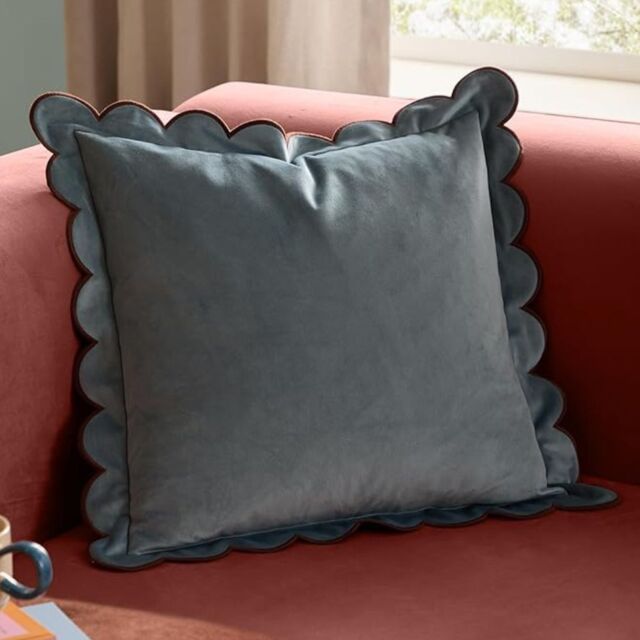 Furn Lil Scallop 45 x 45cm Velvet Cushion Polyester-Blue - image 1