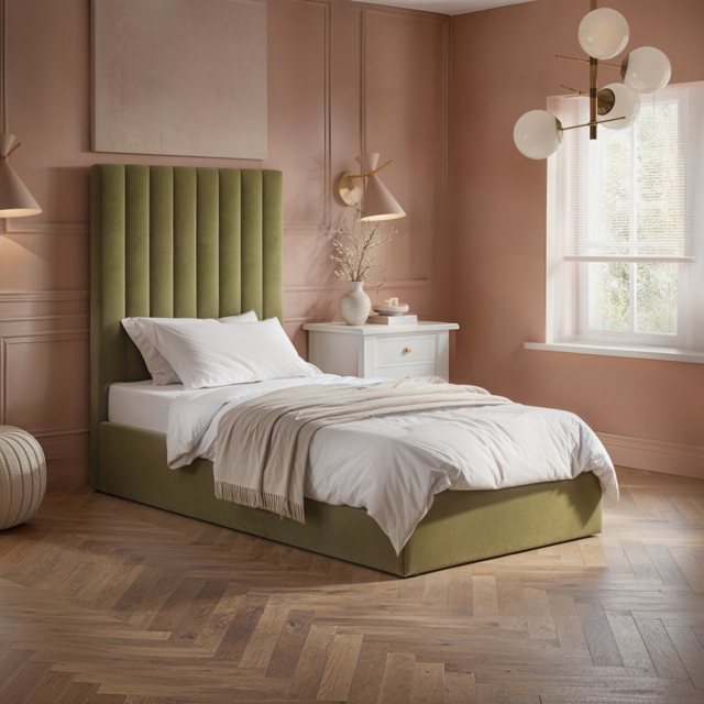 Flair Everley Single Ottoman Bed Green Velvet - image 1