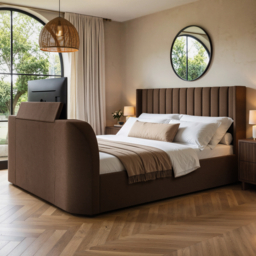 Flair Fallon TV Side Lift Ottoman Bed Brown Chenille Kingsize - thumbnail 1