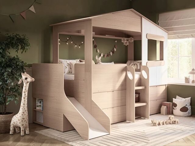 Flair Dreamland House Mid Sleeper with Slide & Storage White and Oak - image 1