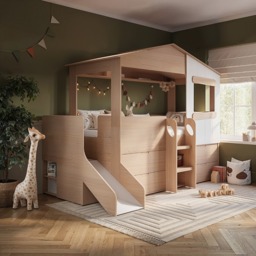 Flair Dreamland House Mid Sleeper with Slide & Storage White and Oak
