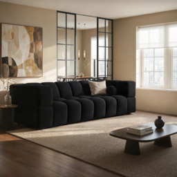 SOLACE+CO Jenson 4 Seater Cloud Bubble Sofa Black Velvet - thumbnail 1