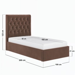 Flair Milan Single Velvet Ottoman Bed-Brown - thumbnail 6