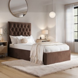 Flair Milan Single Velvet Ottoman Bed-Brown - thumbnail 1
