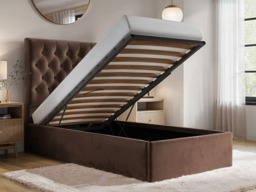 Flair Milan Single Velvet Ottoman Bed-Brown - thumbnail 2