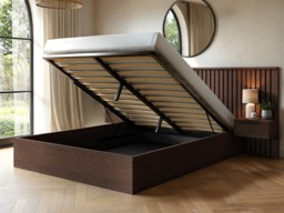 SOLACE+CO Taylor Double Hotel Ottoman Bed with Side Tables Walnut - thumbnail 3