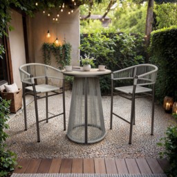 SOLACE+CO Hana Round Table & Set of 2 Lita Chairs Garden Bar Set Dark Brown