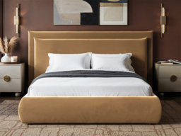 SOLACE+CO Sigrid Sand Velvet Cushion Headboard Ottoman Bed Double - thumbnail 2