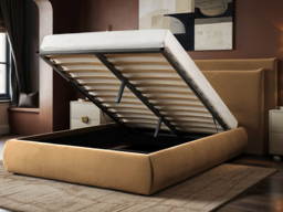 SOLACE+CO Sigrid Sand Velvet Cushion Headboard Ottoman Bed Double - thumbnail 3