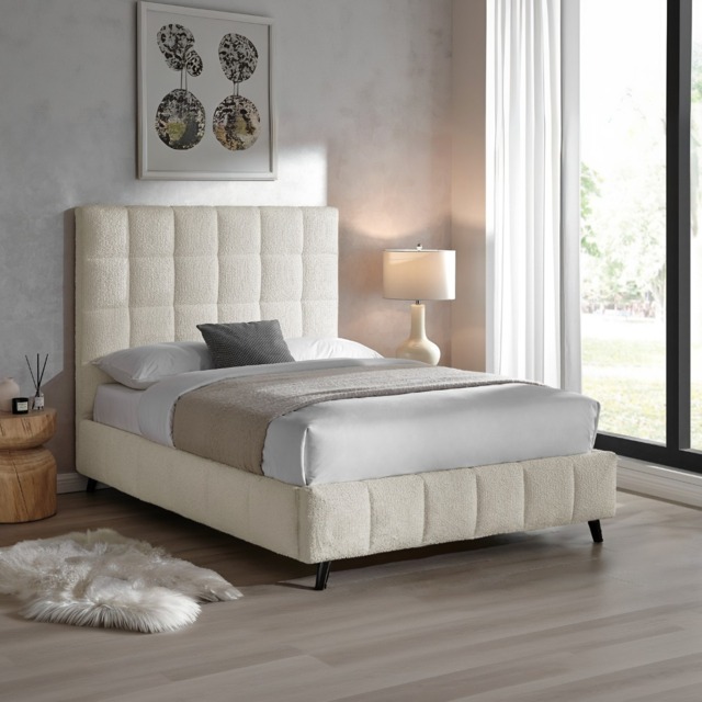 Limelight Starla Boucle Fabric Bed Frame-Ivory-Double - image 1