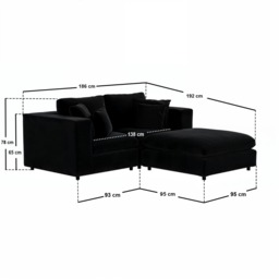 SOLACE+CO Asher 3 Seater Sofa with Reversible Footstool Black Velvet - thumbnail 6