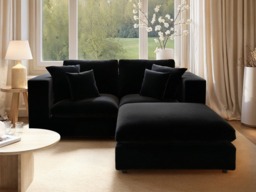 SOLACE+CO Asher 3 Seater Sofa with Reversible Footstool Black Velvet - thumbnail 2