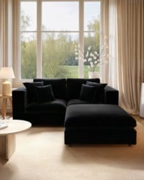 SOLACE+CO Asher 3 Seater Sofa with Reversible Footstool Black Velvet