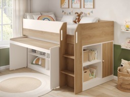 Flair Aiden Kids Cabin Bed with Desk & Storage White & Oak - thumbnail 3