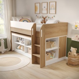 Flair Aiden Kids Cabin Bed with Desk & Storage White & Oak