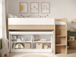 Flair Aiden Kids Cabin Bed with Desk & Storage White & Oak - thumbnail 2